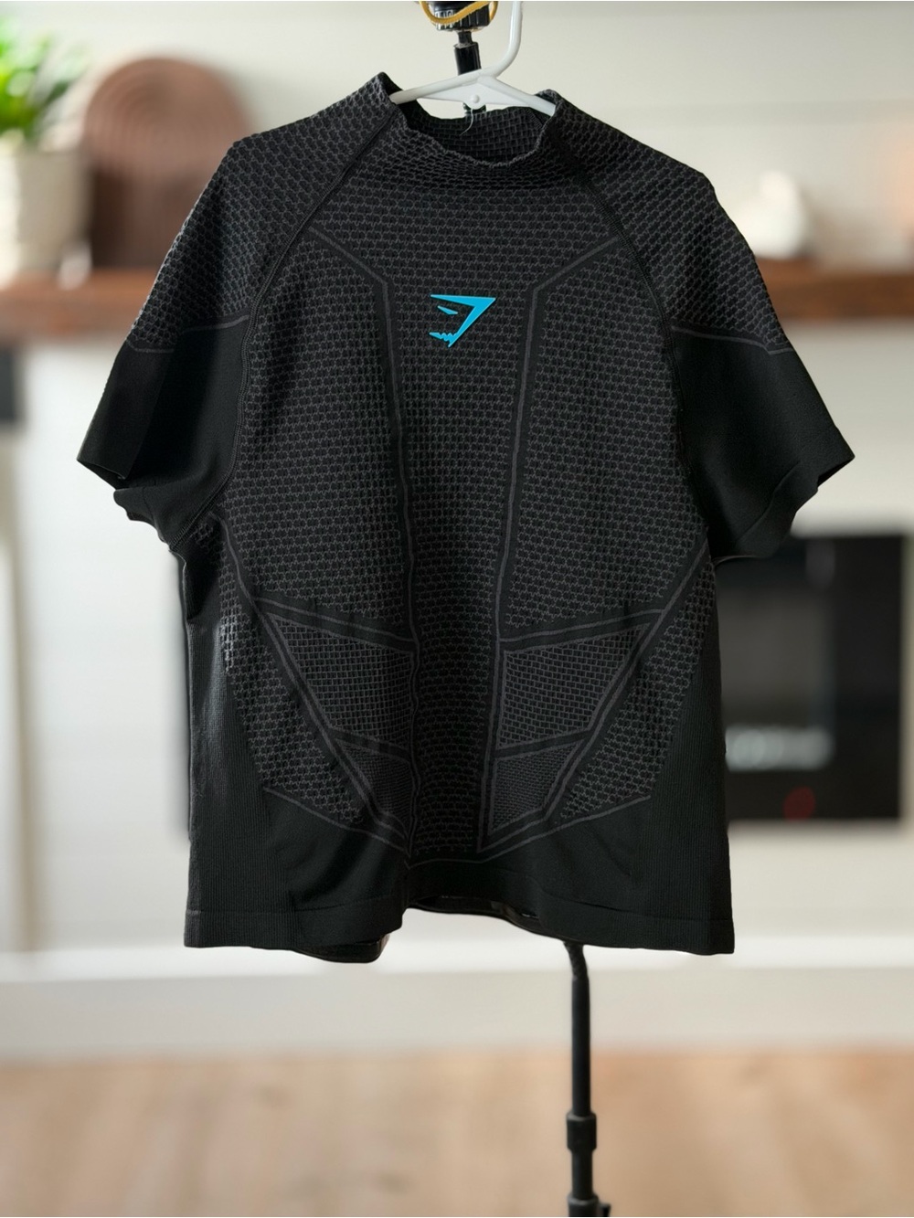 Gymshark Onyx V1 Black Short-Sleeve Training Tee with Teal Logo Accent